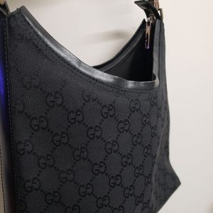 Authentic Gucci black canvas monogram hobo bag